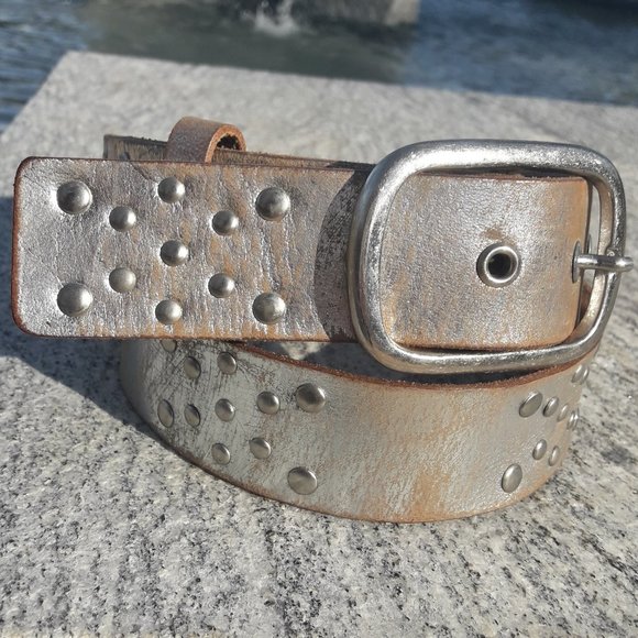 Studded leather Boho Belt Bohemian Embellished Metal Grommets Rivets Studs Beltl main image 6